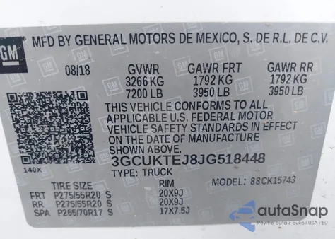 2018 Chevrolet Silverado 1500 High Country from USA, damaged, VIN 3GCUKTEJ8JG518448